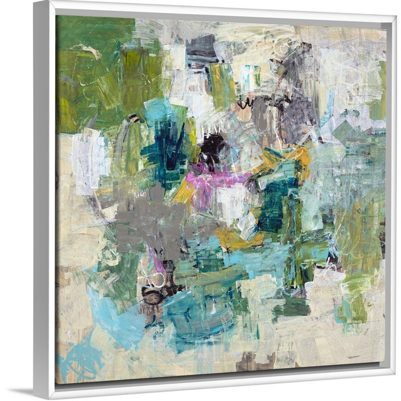 « interrupty », peinture sur toile, H 13,7 po x l 13,7 po x P 1,75 po, Cadre flottant blanc