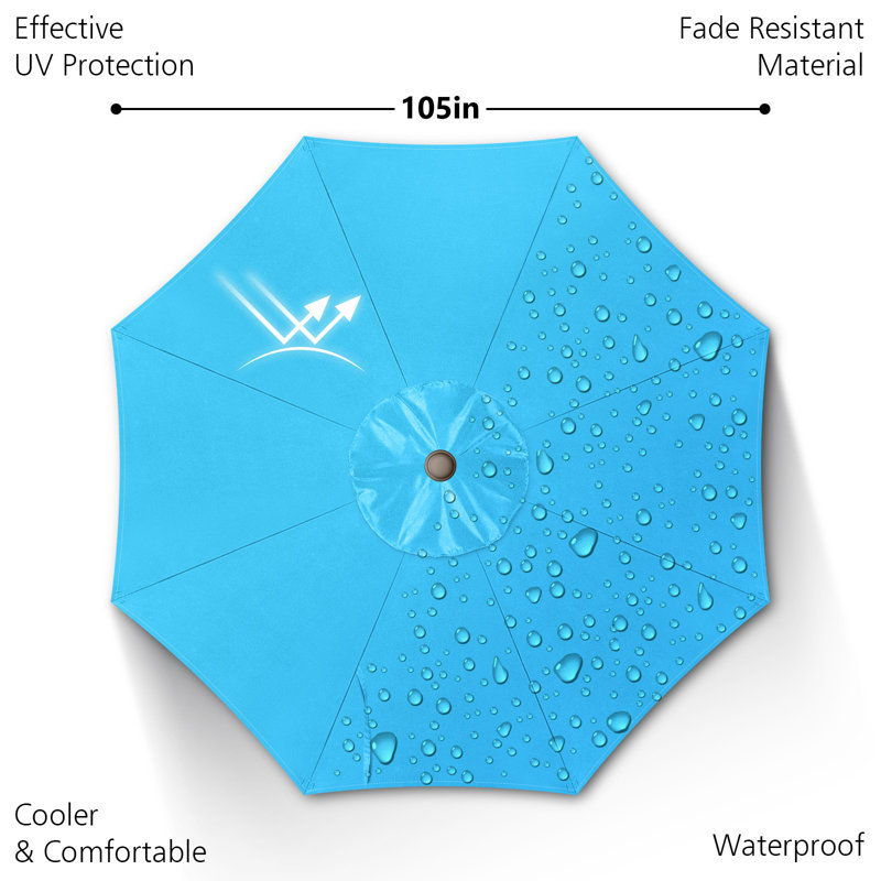 Parasol de marché 108 po avec fonction de levage à manivelle et inclinaison Selest, Bleu clair