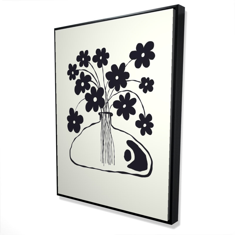 Toile de pot de fleur noire abstraite | Décoration murale encadrée