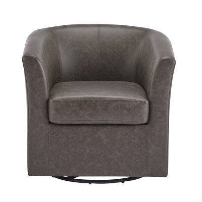 Wilmore Faux Leather Swivel Barrel Accent Chair, Modern 360-Degree Lounge Seating, Apricot by Latitude Run