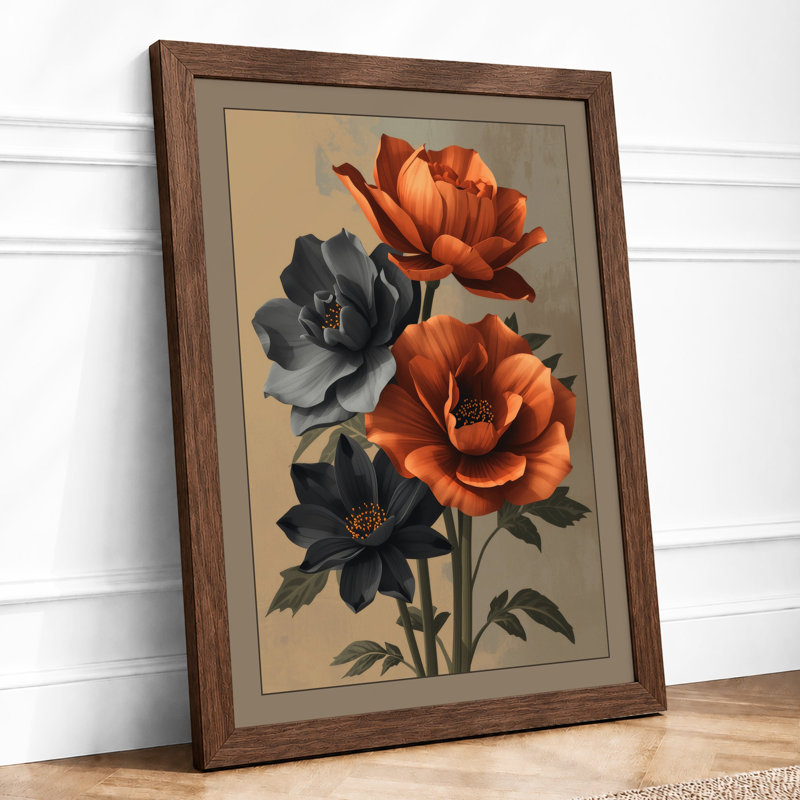 Three Blooms Study Botanical - Framed Print, Walnut, A1 - 84.1 x 59.4 cm