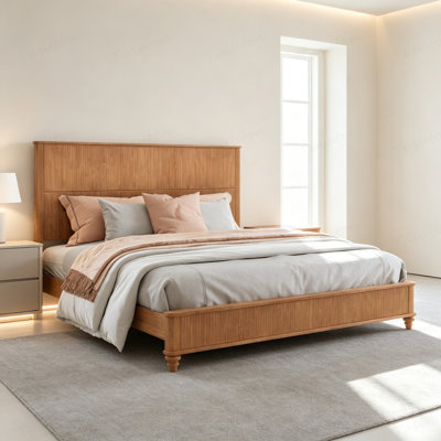 Solid Wood Bed Frame,King Platform Bed Frame with Headboard,Tall Headboard Natural Wood Bed ,No Box Spring Needed