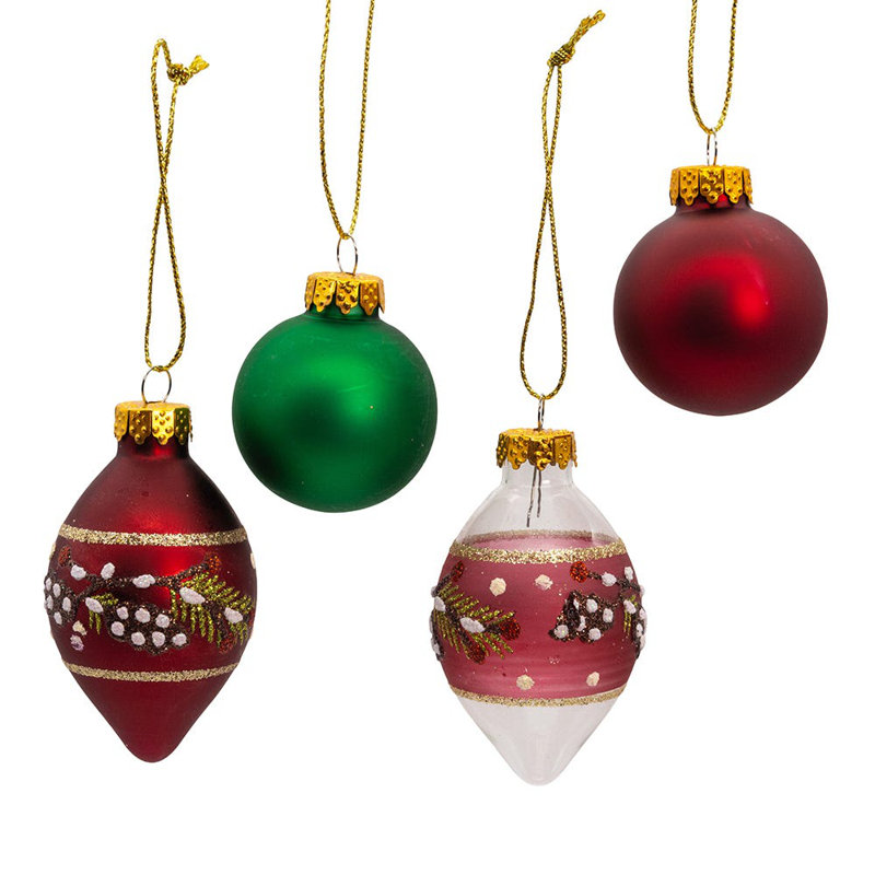 35mm Green and Burgundy Glass Pinecone Ornament Set, 12-Piece