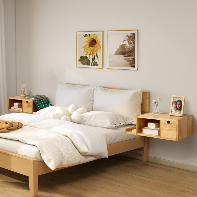 Floating Bedside Table With Charging Station