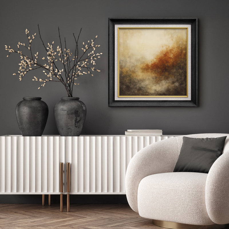 Douce brume chaude avec des tons de terre subtils - impression d'art sur papier encadrée, H 26 po x l 26 po x P 1,5 po
