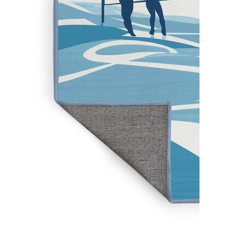 Machine Washable Aust Beach Volleyball Scene Beachy Rug in Beige – BabyBlue Binding, 2x5