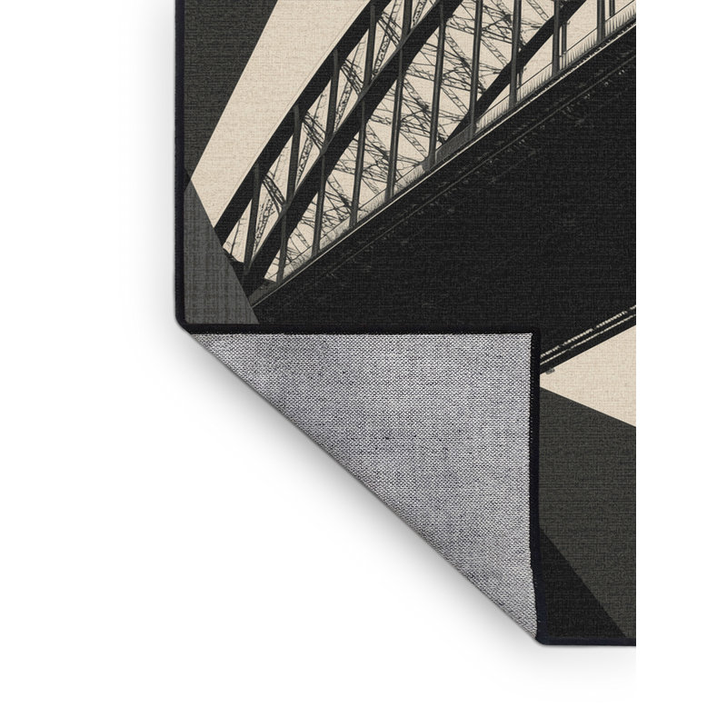 Machine Washable Owan Sydney Harbour Bridge Industrial Geometric Rug in Beige – Black Binding, 2x3