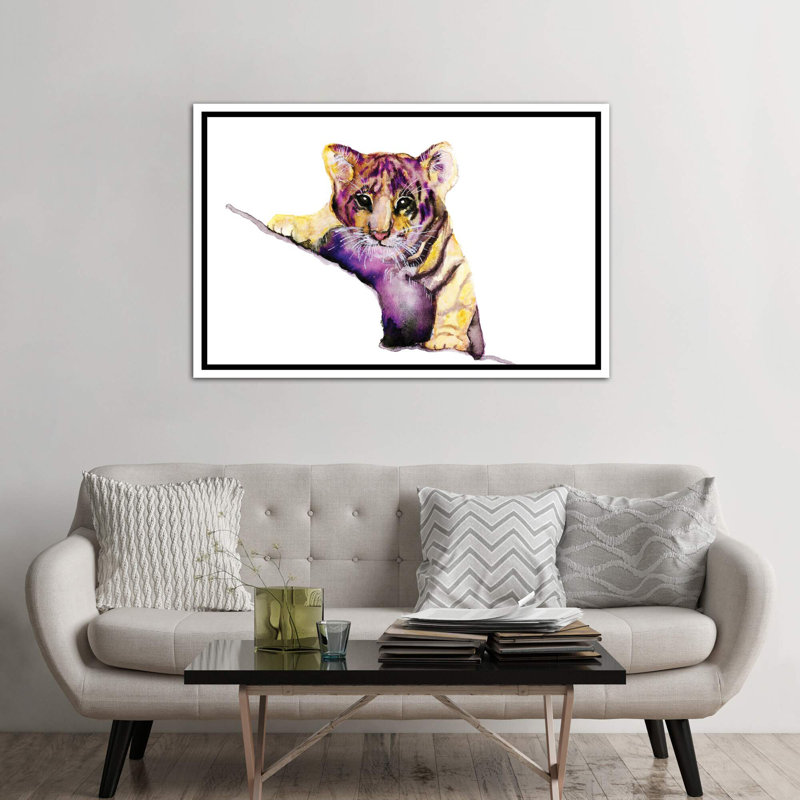 Art little tiger, H 48 po x l 32 po x P 1,5 po, Toile blanche encadrée