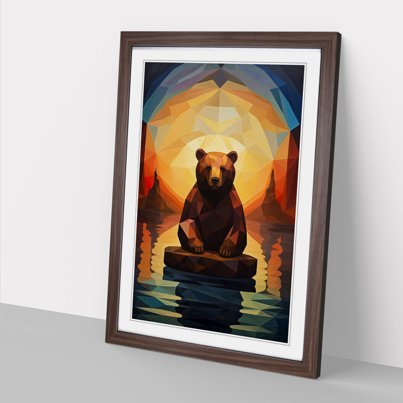 Bear Cubism - Single Picture Frame Print on Wood, 34cm H x 25cm W x 2cm D, Walnut Framed