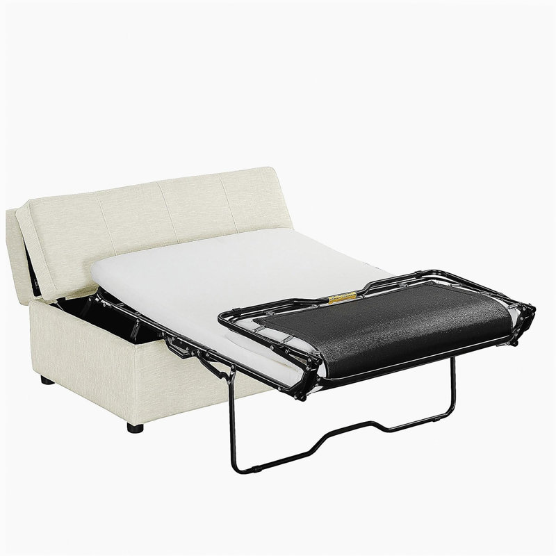 Lit simple escamotable avec repose-pieds et matelas, lit d'invité convertible, blanc