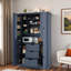 Armoire de cuisine autoportante avec 4 portes, 3 tiroirs, 6 tablettes de porte, tablettes amovibles et 6 porte-bouteilles-1169408052