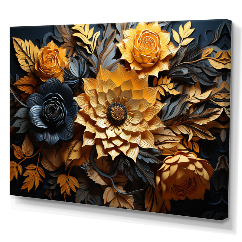 Fleur jaune contrastant beauté - impression, H 24 po x l 32 po x P 1 po, Toile tendue