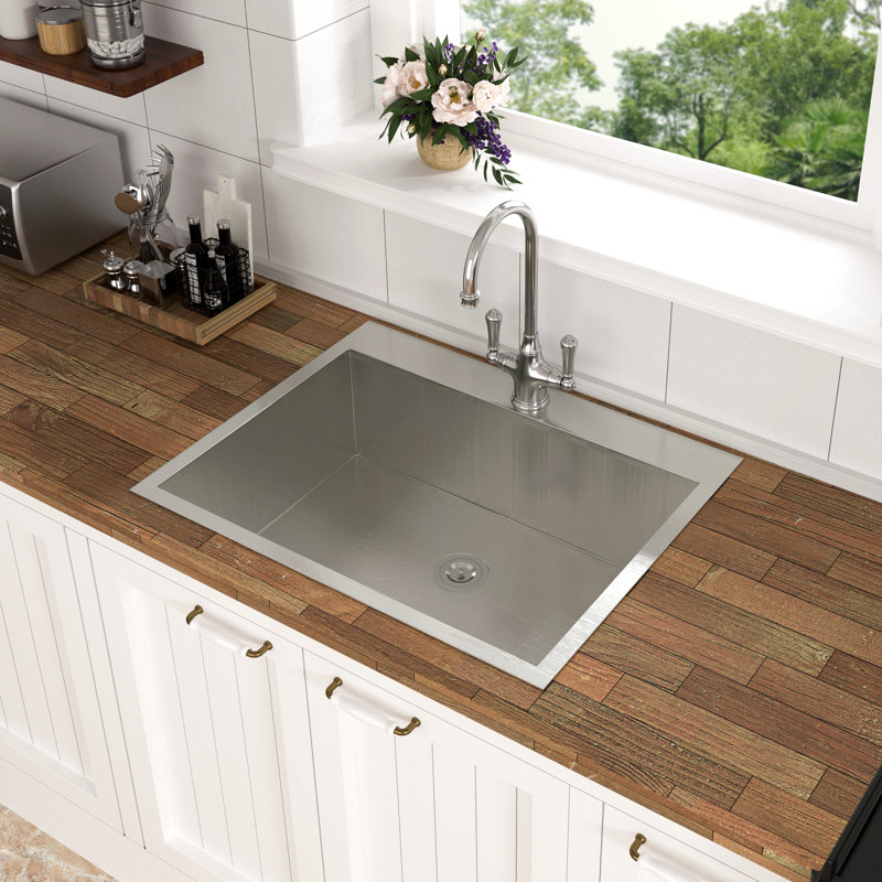 33 Inch Drop In Sink - 33 X 19 X 9 Inch Kitchen Sink Drop In Topmount Single Bowl Sink 16 Gauge Stainless Steel Kitchen Sink Basin
