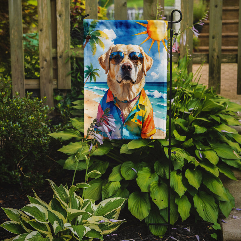 Bouvier bernois avec drapeau de jardin, Labrador Retriever jaune