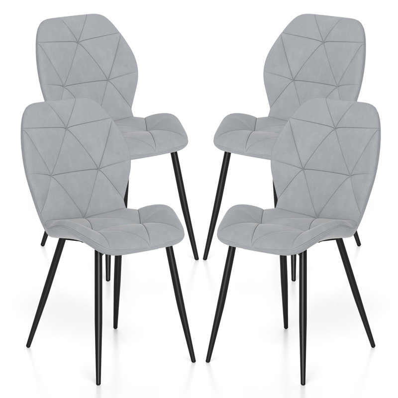 Velvet Upholstered Metal Side Chair in Grey