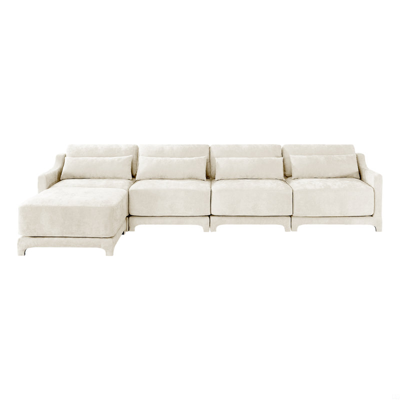 Canapé à quatre places, 1 repose-pieds mobile, tissu chenille