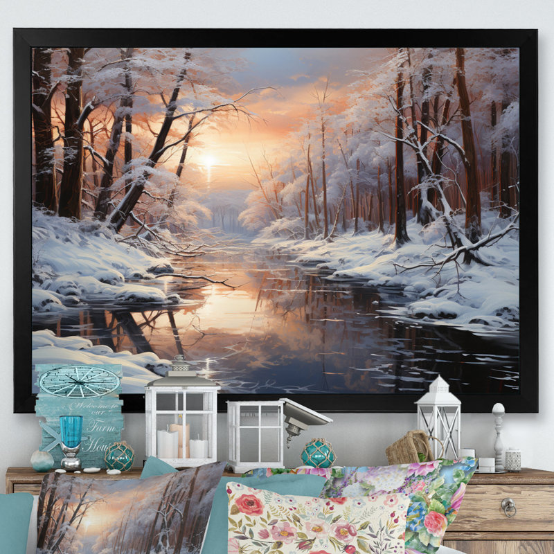 Frozen Wilderness Winter Landscape I - Art mural paysage d'hiver, H 12 po x l 20 po x P 1 po, Cadre simple noir