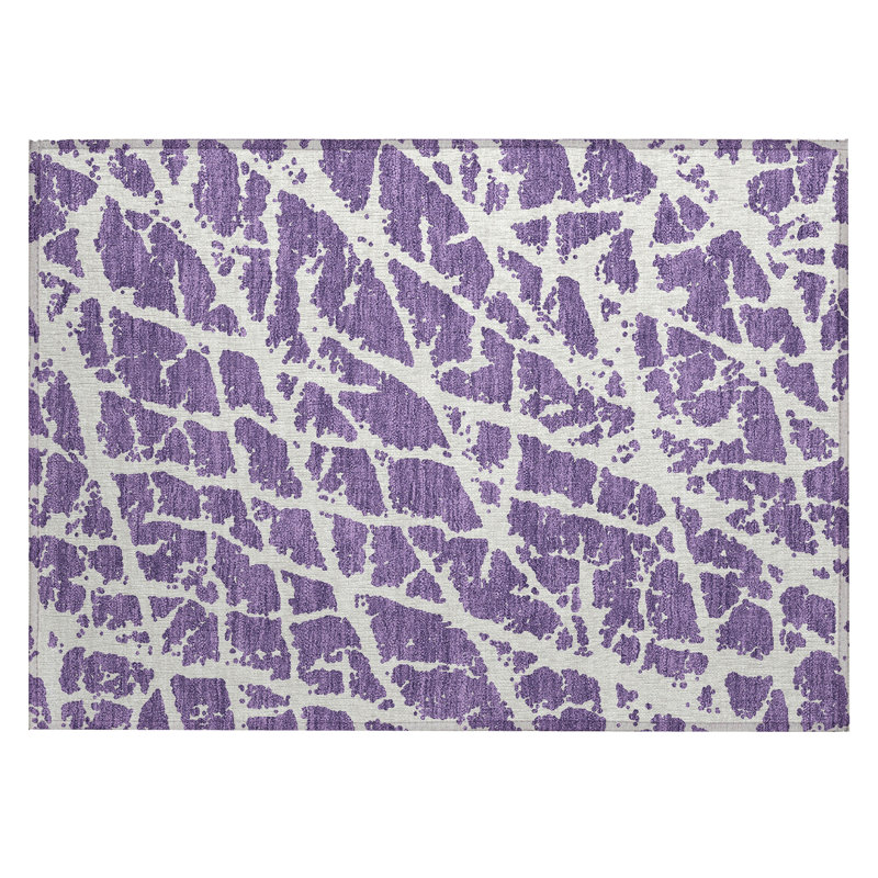 2' X 3' Purple and White Abstract Washable Non Skid Indoor Outdoor Area Rug