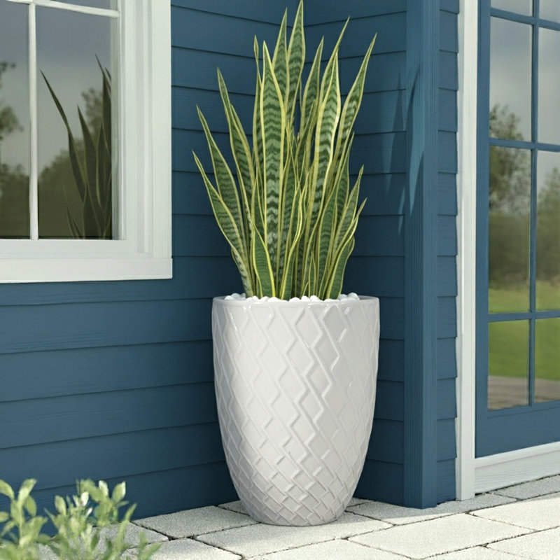Pot à fleurs intérieur / extérieur en céramique moderne avec trou de drainage, Blanc