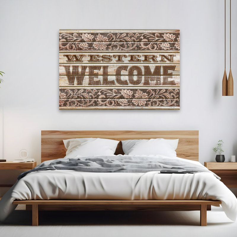 «Western Welcome», art typographique «Western Western Welcome» contemporain, H 60 po x l 40 po