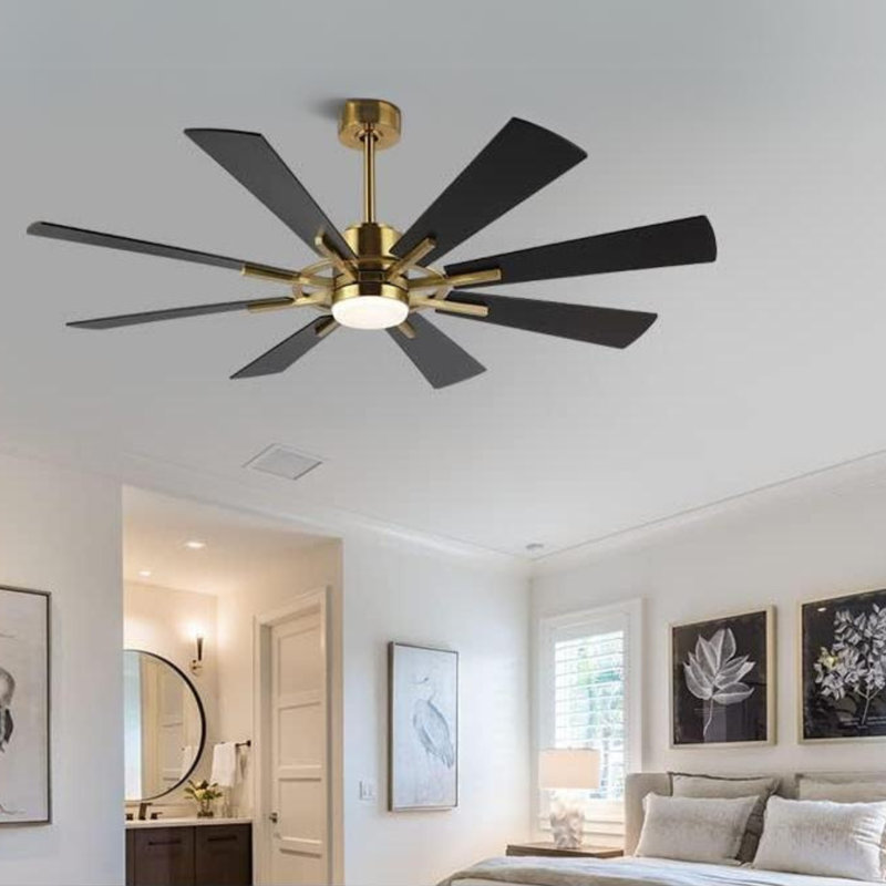 Deallen 72'' Ceiling Fan with LED Lights, Gold with Black Blades