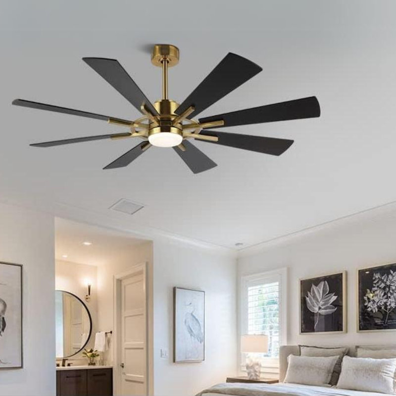 Deallen 72'' Ceiling Fan with LED Lights, Gold with Black Blades