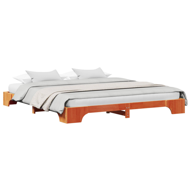 Bed Frame Solid Pine Wood, Super King (6'), Wax Brown