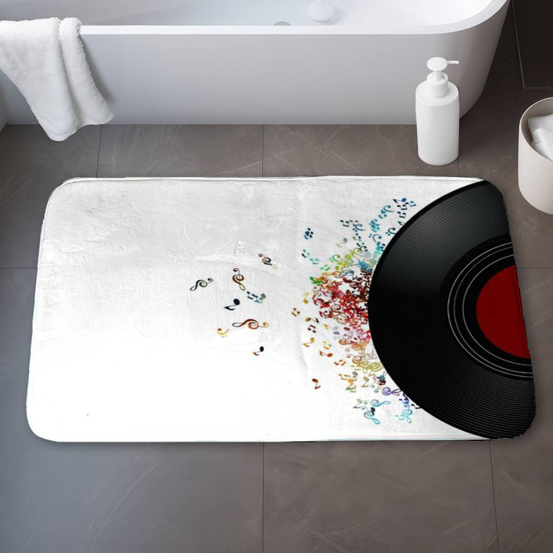 Notes escaping from a vinyl record Bath Mat with Non-Slip Backing - Quick Dry Memory Foam Bathroom Rug - Absorbent - Modern Plush Spa-Style - Machine Washable