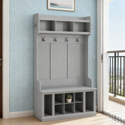 Banc de rangement pour arbre et chaussures avec casiers et crochets à manteaux, organisateur de vestibule pour vestibule et vestibule avec tablettes et sièges