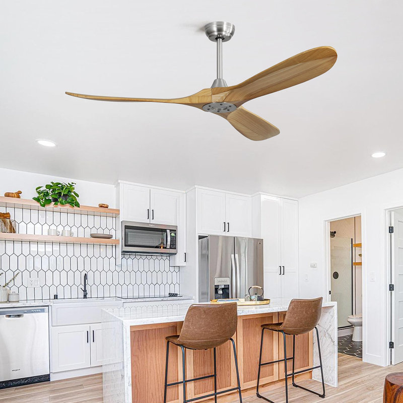 60 Inch Outdoor Ceiling Fan Without Light 3 Solid Wood Blade With DC Motor Remote Control