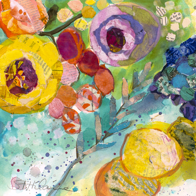 «Bold Blooms II», peinture sur toile, H 12 po x l 12 po