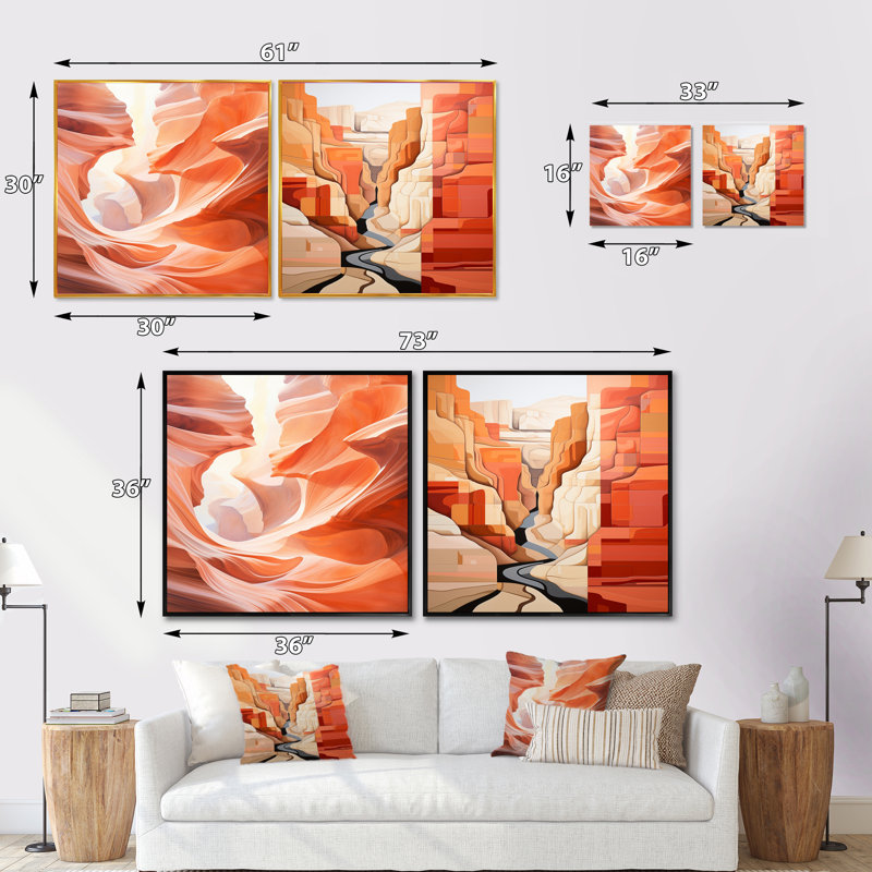 Abstract Canyon Desert Storm - ensemble de 2 collages carrés Canyon, H 16 po x l 33 po, Toile tendue