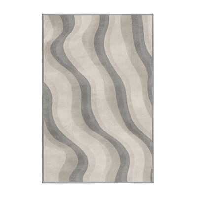 Soft Plush Esquer July 4Th Modern & Contemporary Abstract Area Rug in Beige – Gray Binding