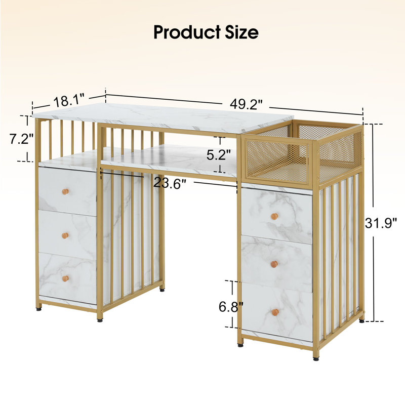 Modern Nail Desk with Drawers and Metal Frame