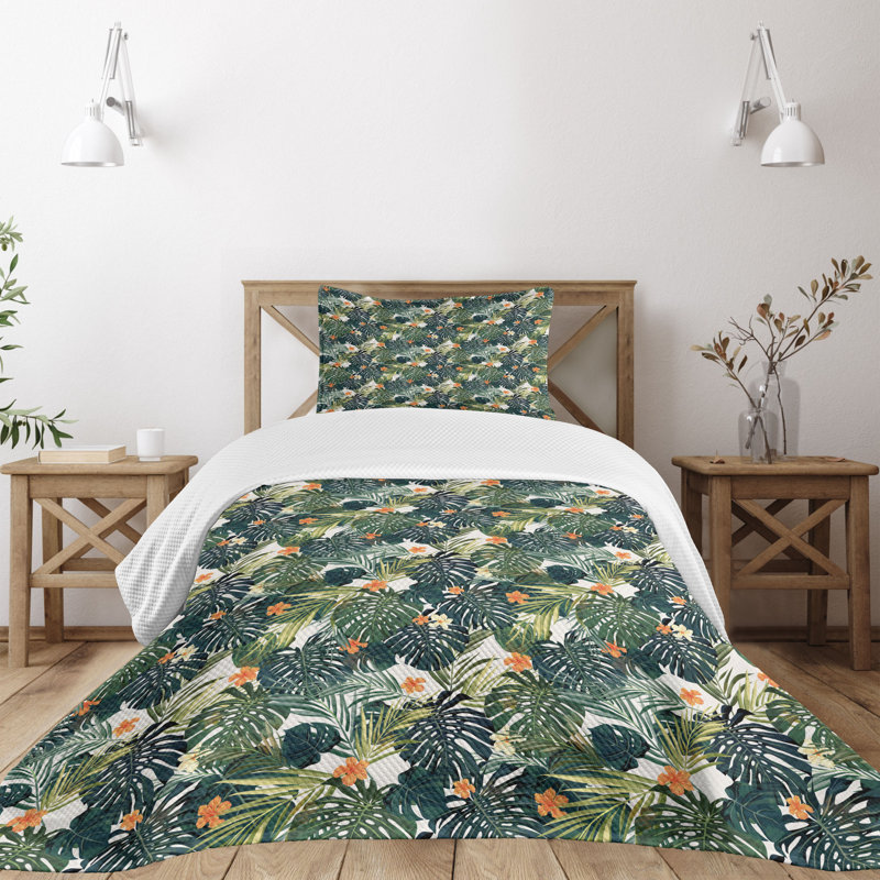 White Quilted Twin Bedspread Set with Pillow Sham