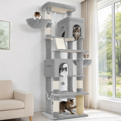 Large Cat Tree Tower, Cat Tree for Indoor Cats, Climbing Tower for Large Cats, 5 Scratching Post, 2 Large Platform, 2 Caves, 2 Baskets, Stairs, Hammocks