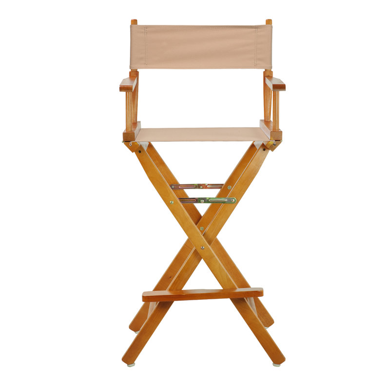 30" Folding Director Chair with Canvas, Tan, Honey Oak