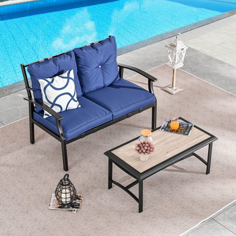 2 - Person Patio Conversation Set with Cushions, Blue