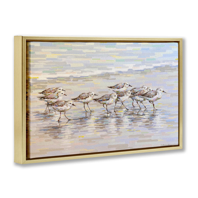 "Follow Me Sandpiper", peinture sur toile flottante, design par Linda Sperruche, H 21 po x l 31 po
