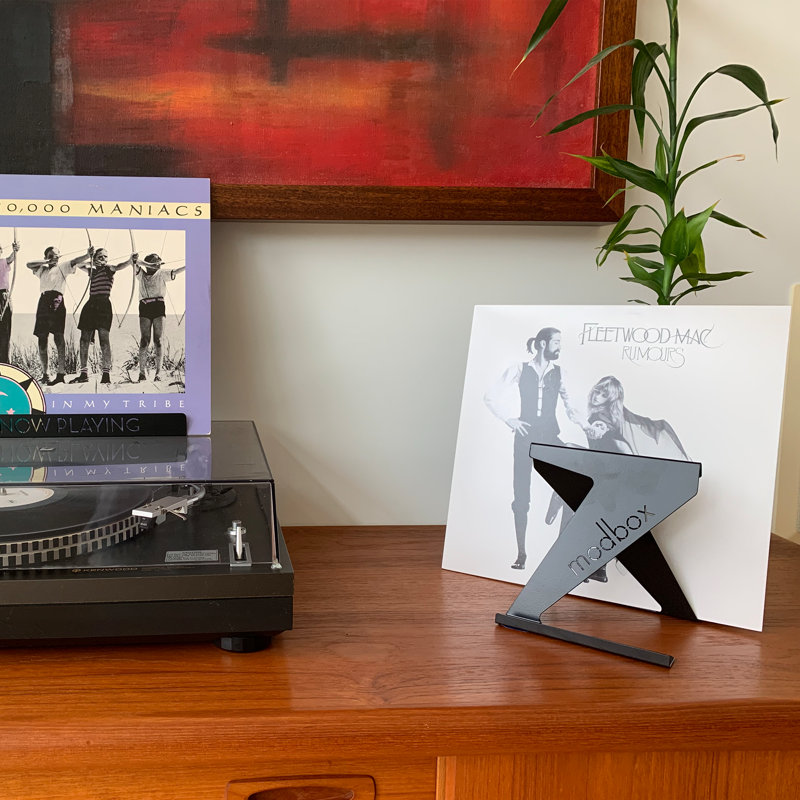 Présentoir à disques vinyle moderne aux couleurs rétro, Noir satiné