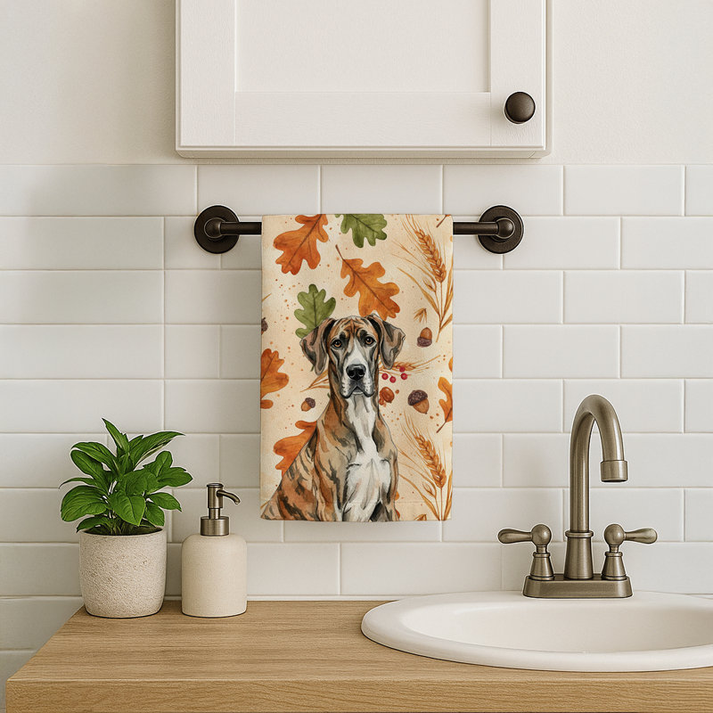 Brindle Great Dane Heirloom Fall Kitchen Towel, Brindle Great Dane