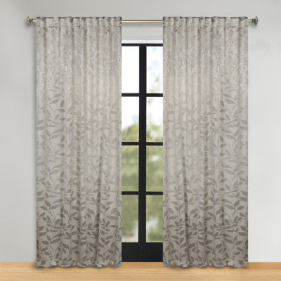  Leaves Pattern Machine Washable 100% Polyester Black Out Curtains with Back Tabs