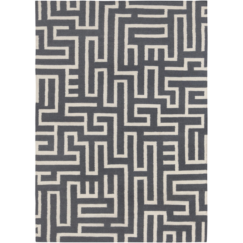 Tapis d'intérieur tissé à la main à motif géométrique ivoire tissé à la main Zuniga, 7 pi x 10 po