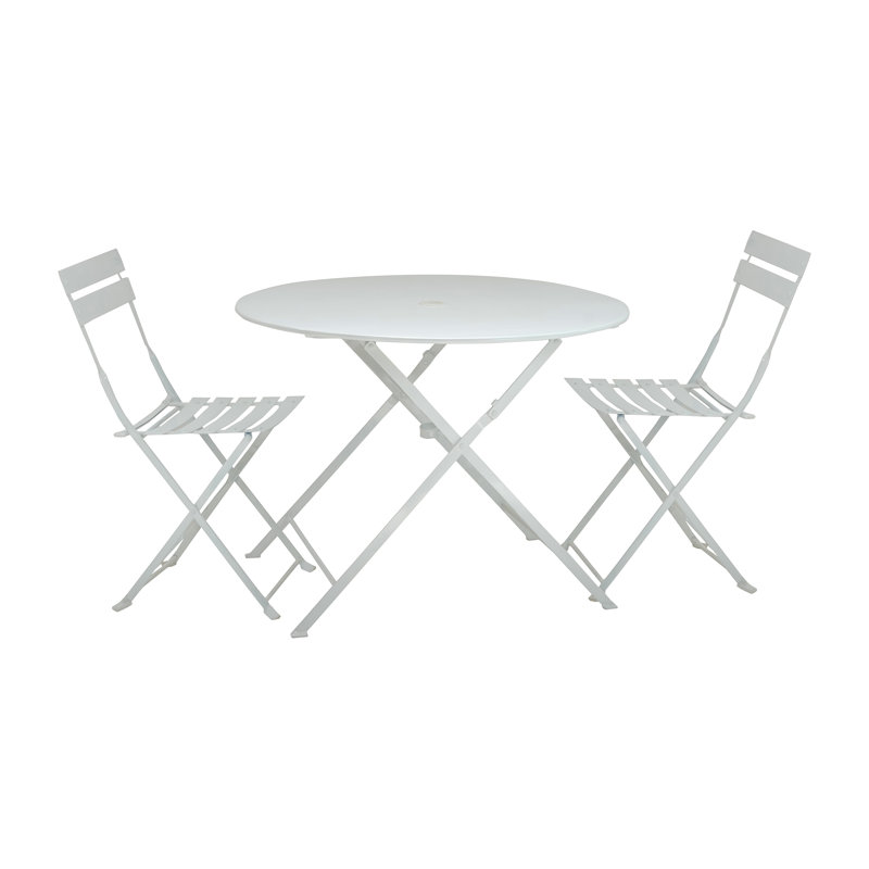 Luxurious White 30" Round Bistro Set with Built-In Umbrella Hole, White