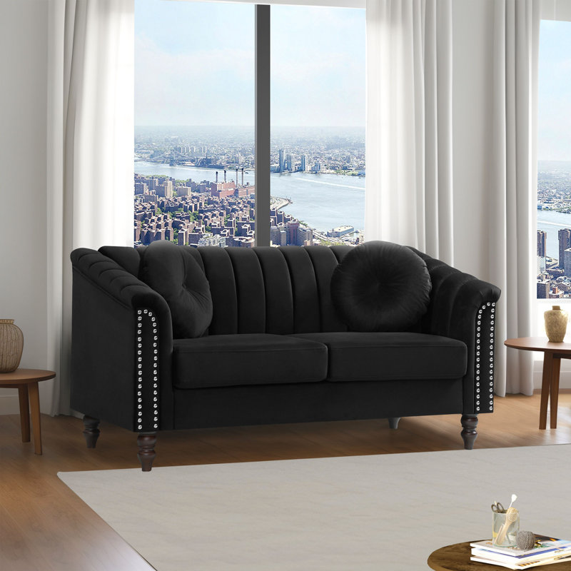 Latausha Microfiber Velvet Living Room Loveseat, Black Velvet