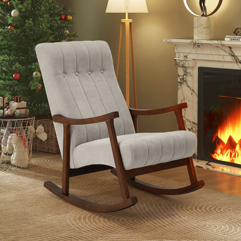 Chaise berçante avec pieds en bois massif, Gris