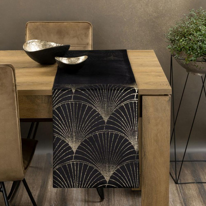 No Pattern And Not Solid Colour Table Runner, 35cm W x 140cm L, Black