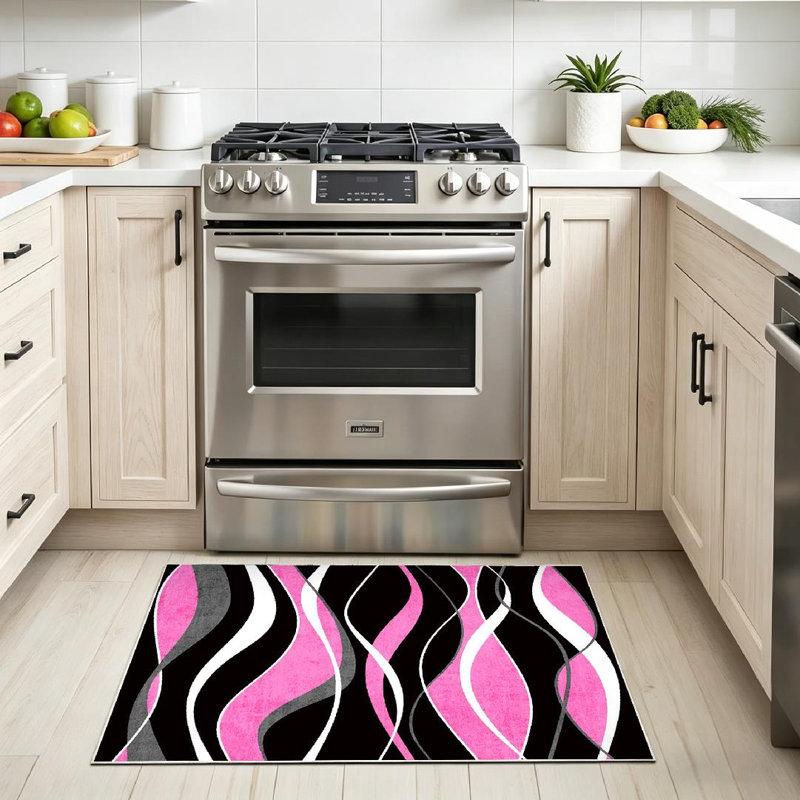 Tapis géométrique lavable à la machine, Rose