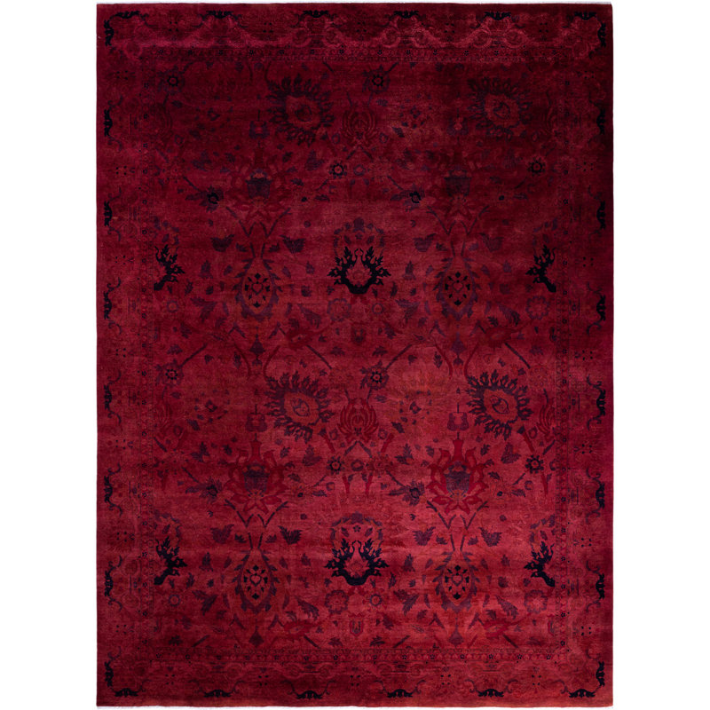 Tapis rose en laine noué à la main Cribb 10 pi 1 po x 14 pi 6 po