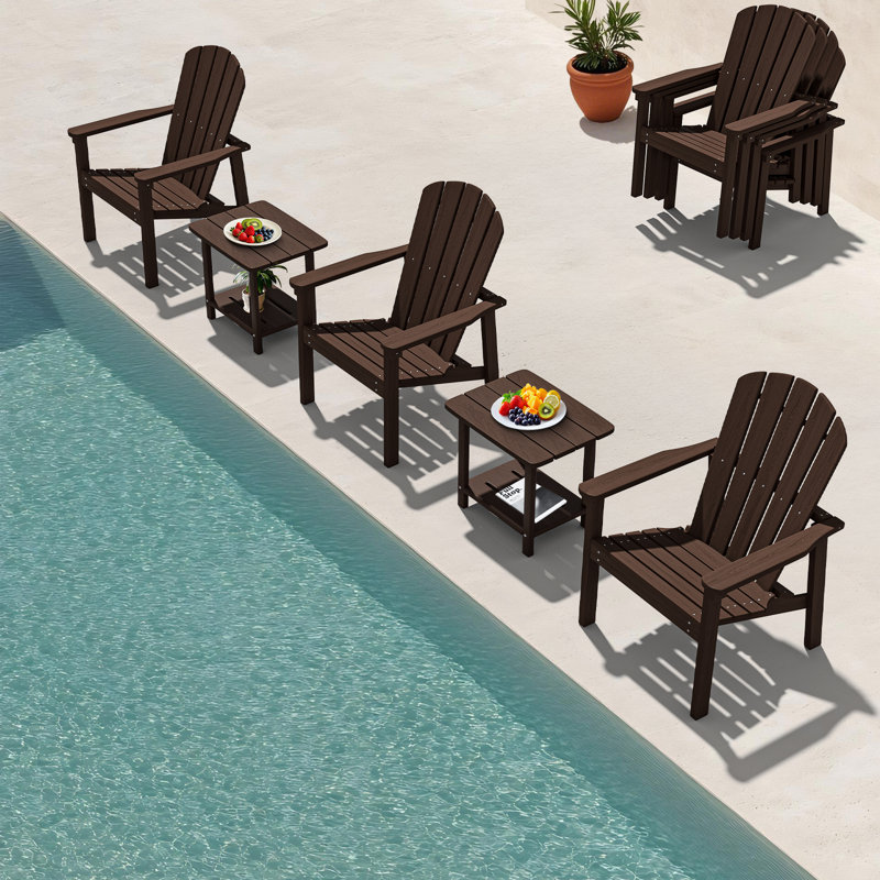 Chaise Adirondack empilable en PEHD - Siège d'extérieur résistant aux intempéries pour patio, pelouse ou foyer, Café